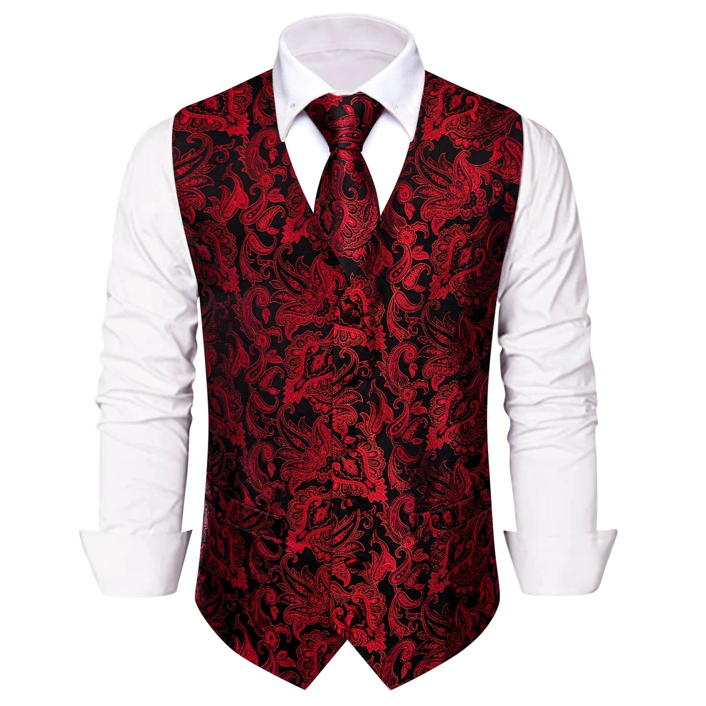 Mens Royal Blue Red Bronwn Orange Vest Tie Hanky Cufflinks Set Paisley Waistcoat Sleeveless for Male Wedding Busniess