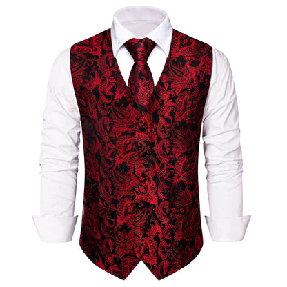 Mens Royal Blue Red Bronwn Orange Vest Tie Hanky Cufflinks Set Paisley Waistcoat Sleeveless for Male Wedding Busniess