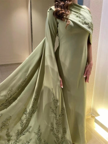 Customized  High Quality Boat Neck Sheath Stole Appliques Party Dress Floor Length Formal Evening Gowns Выпускные платья 이브닝드레스