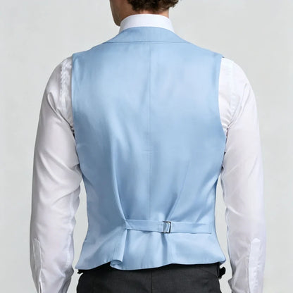 Men Vest Sky Blue Double Breasted Solid Waistcoat For Wedding Banquet Business Party Work Office Casual Daily Men Suit Vest