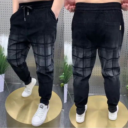 Plaid Jeans Men's New Gradual Change Tied Feet Harlan Pants Spring Autumn Baggy Jeans Wear Pants Loose Casual Trousers Man Pants