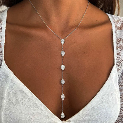 Multi Shape Moissanite Lariat Necklace for Women S925 Silver Bezel Set Pear/Oval Marquise Diamond Long Tassel Drop Necklace