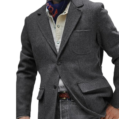 Spring Men's Peaky Blinders British Retro Tweed Wool Herringbone Hunting Casual Blazer