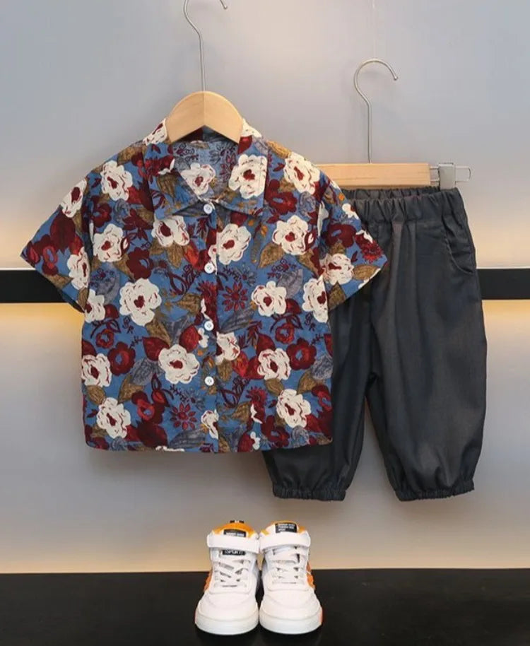 Floral Shirt Summer Suit for Boy 2025 Kids Clothes Children 4 Years Clothing Sets Shorts Boys' Set Child Outfit Outdoor T-shirts