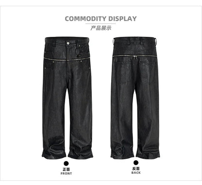 Unisex Brush Wax Zipper Original Cow Jeans Men's and Women's Denim Pants ZJ117