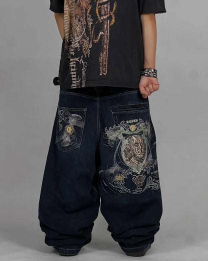 Y2K American Jeans Mens Oversized Retro Hip-Hop Wide-Leg Pants Harajuku Trend Rock Women Straight Pants