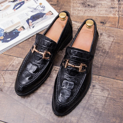 New British business casual shoes nightclub formal pointy leather shoes for men 46 47 large size crocodile metal decoration