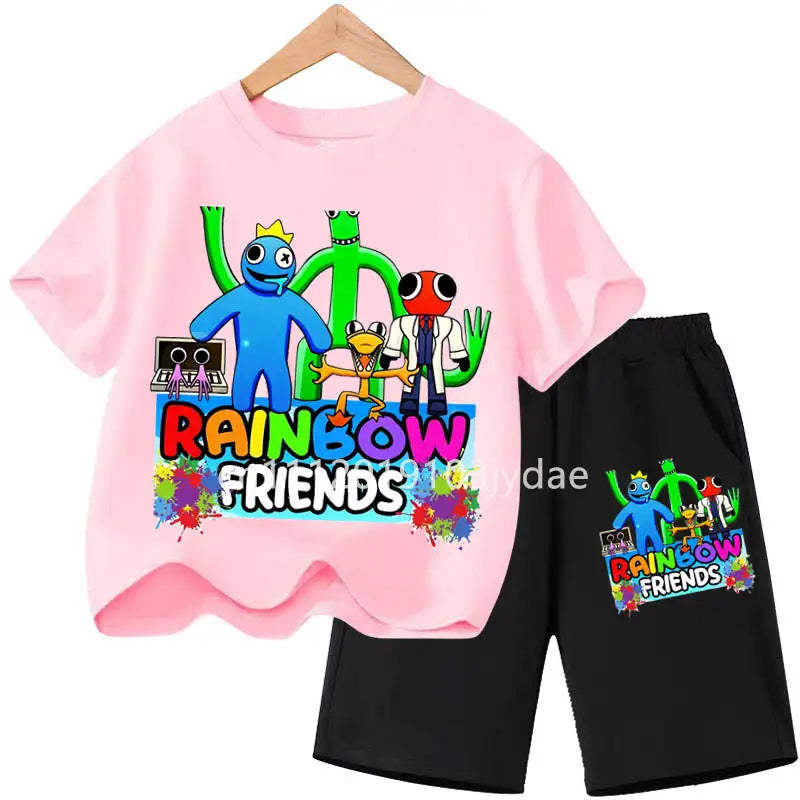 Kids Rainbow T-shirt Friends Girls Boys Clothes Summer Short Sleeve Tshirt Set Cartoon Tee Tops Game Anime Shirts Camiseta