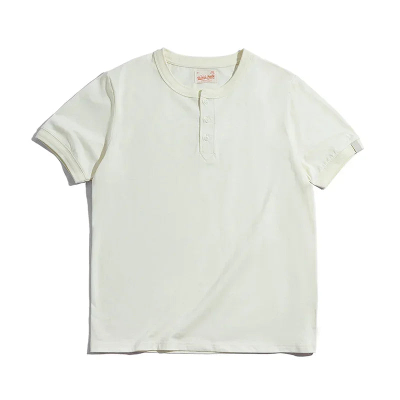 Cotton Men's Henry T-Shirts Soft Breathable Vintage Tops Tee Shirt Solid Casual Classic Buttons Shirt Hot Man Clothing