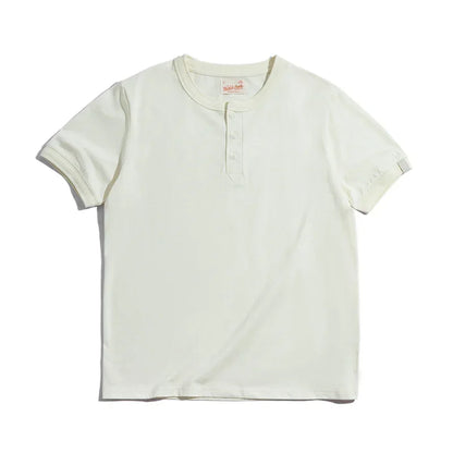 Cotton Men's Henry T-Shirts Soft Breathable Vintage Tops Tee Shirt Solid Casual Classic Buttons Shirt Hot Man Clothing