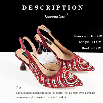 High-end Matching Women's Shoes with Diamond Hard Box Bag Popular in Nigeria Party Women's High Heels