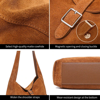 New Winter Women's Natural Suede Leather Bags Female Soft Cowhide Durable Crossbody Shoulder Bag Ladies Fashion Commute Handbags