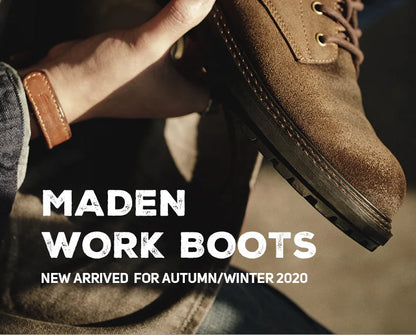Maden Retro Fleece-lined Split Suede Boots High-Top Work Boots Lace-Up Desert Ankle Rugged Sole Boots Outdoor Winter Fall Shoes