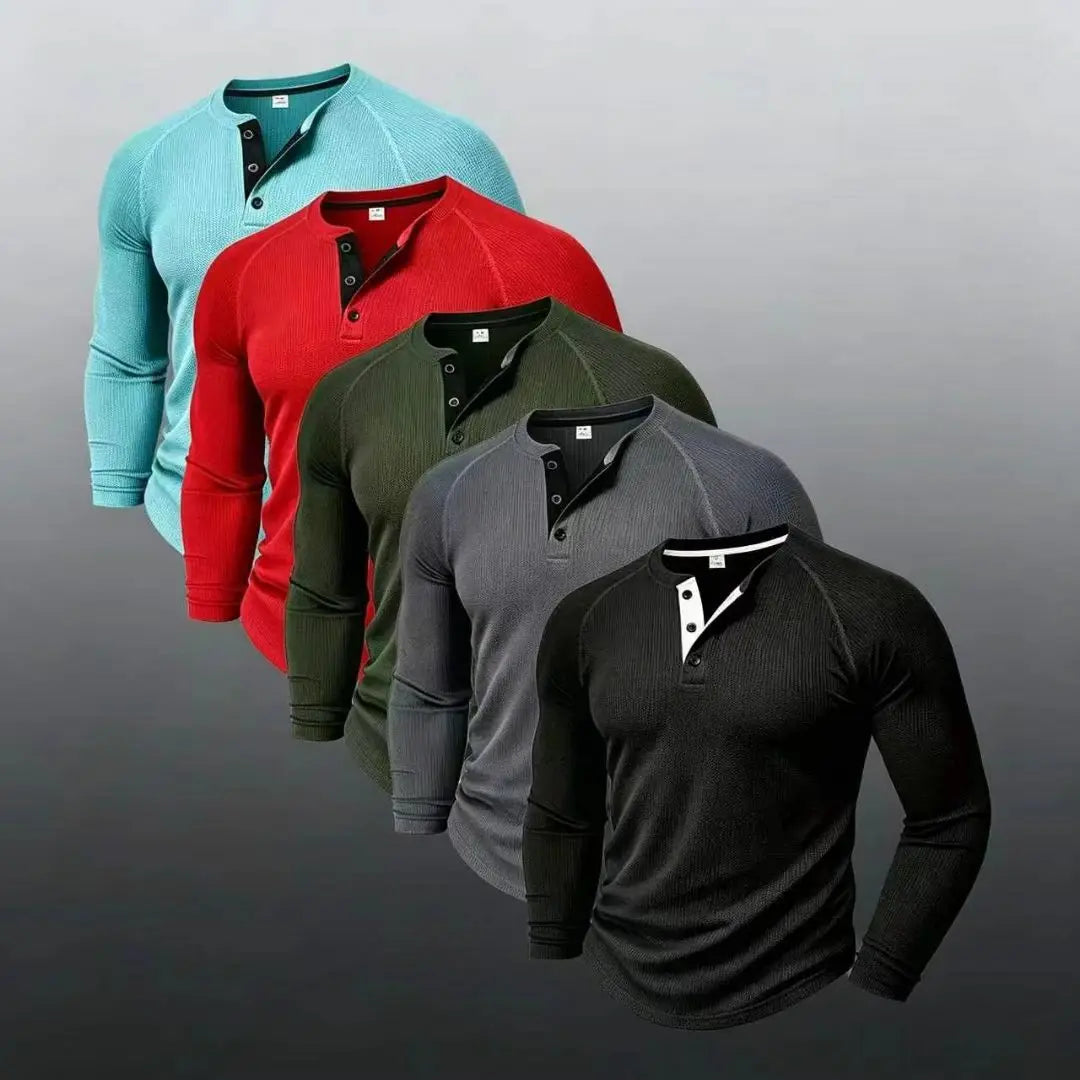5-Pack Loose Men's Solid Color Casual round Neck Long Sleeve Base Layer T-Shirt Polo Shirt for Spring Autumn Outdoor