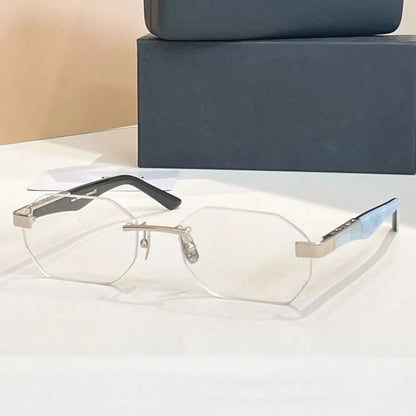 Designer Rimless Sunglasses THE AMAN I Irregular for Men Women Alloy Luxury Germany Brand Design High Quality UV400 with Case