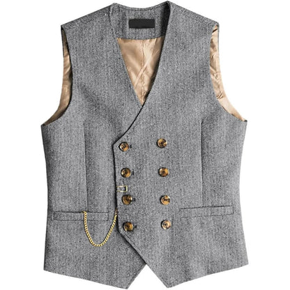 Men's Suit Vest Herringbone Pattern Retro British Style Double Breasted Waistcoat Four Season Outerwear Wedding Party traveling
