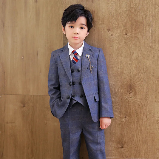 High Quality Boys Plaid Wedding Suits Kids Morning Coat Formal Dress Child Tuxedos Blazer Clothes Sets Toddler School Uniforms