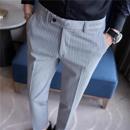 New Korean Style Fashion Striped Embroidery Suit Pants Men's Business Slim Casual Straight Pants Formal Wedding Party Trousers