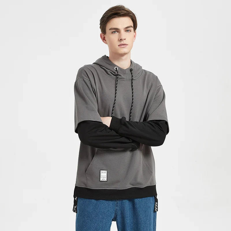 New Patchwork Hooded Sweatshirt Hip Hop Men Pullover Hoodies Streetwear Casual Fashion Clothes Colorblock Hoodie