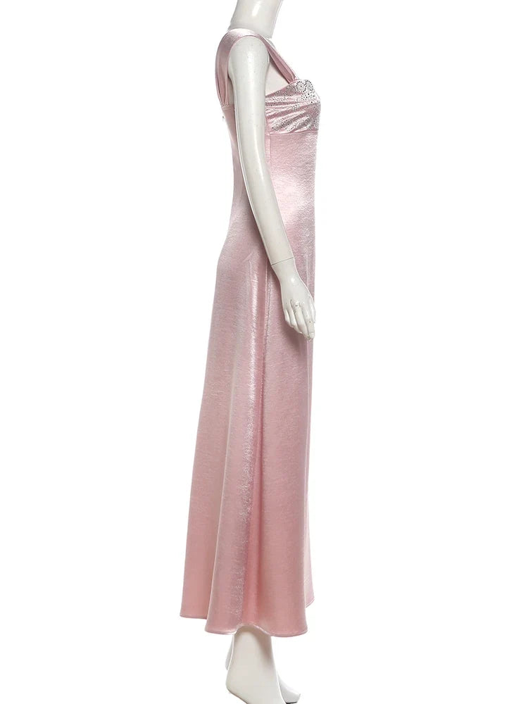 Elegant Strap Dress Women Low-Neck Patchwork Classic Evening Sexy Stain Valentine's Day Dating Slim Coquette Long Bodycon