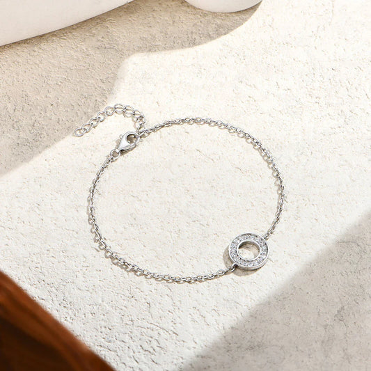 Bracelet en Moissanite Cercle Creux pour Femmes, Chaîne à Breloques Réglable en Argent Sterling 925, Bijoux de Luxe pour Fiançailles et Fêtes