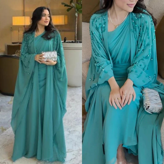 Customized Jiayigong  Chiffon Beading Pleat Graduation A-line V-Neck Bespoke Occasion Dresses Floor-Length