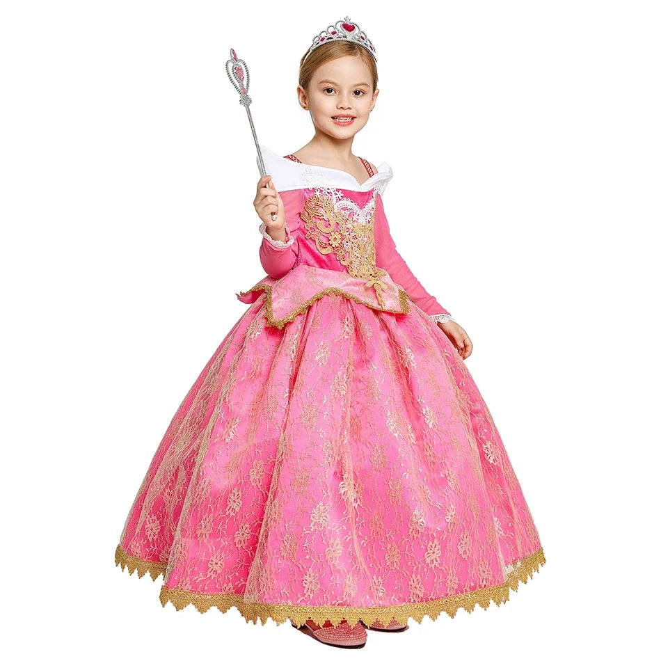 Girls Sleeping Beauty Aurora Cosplay Princess Dress Kids Rapunzel Frozen Elsa Cinderella Costume Party Clothing 2-10Years