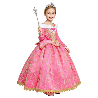 Girls Sleeping Beauty Aurora Cosplay Princess Dress Kids Rapunzel Frozen Elsa Cinderella Costume Party Clothing 2-10Years