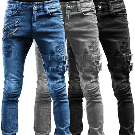2023 Plus Size Straight Jeans Man Pants Spring Summer Boyfriend Jeans Streetwear Skinny Zips 3 Colors Cacual Long Denim Trousers