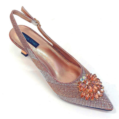 2024 Italian Design Rhinestone Luxury Wine Colour Pointed Toe Shoe & Bag Set Women's High Heels for Parties By Venus Chan