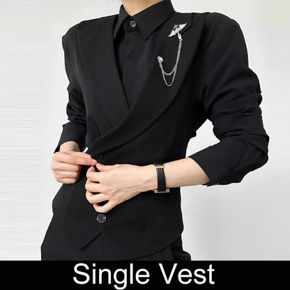 Men Vest Korean Simple Solid Turn Down Collar Sleeveless Man Waistcoat Slim Double-breasted Versatile Male Suit Vest