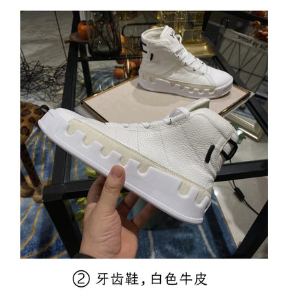 American European Fashion Casual Shoes Men High-top Sneaker Boots Cowhide Comfortable Leather Ankle Boots Lace-up Flat Trainers