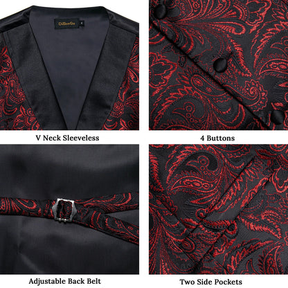 Retro Paisley Floral Full Set with Bowtie Pocket Square and Cufflinks Banquet Essential