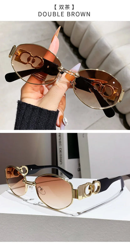 Oval Sunglasses 2025 New Female Metal Internet Celebrity Street Shot Sun Glasses Women Men Retro Photo Sunshade Ladies UV400