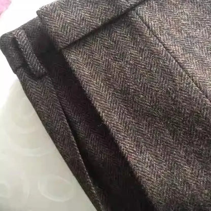 American-Style Retro Tweed High-Waisted Herringbone Wool Casual Straight-Leg Men's Trousers for Autumn and Winter in Large Sizes