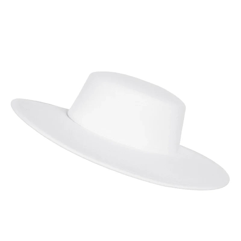 Elegant Women Men Flat Top Wide Brim Fedora Hat Autumn Winter Fedoras Boater Hat Church Panama Hats