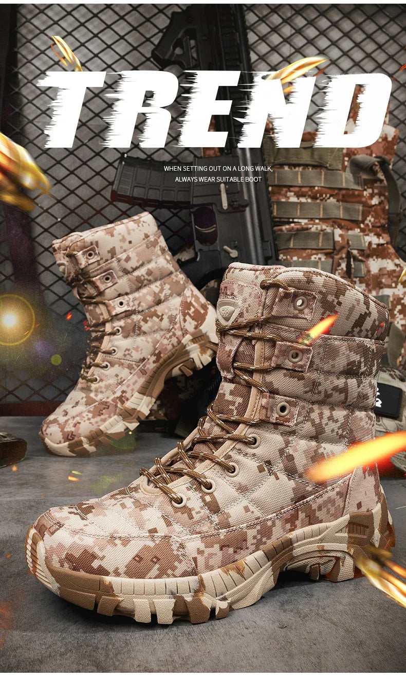 Men Tactical Boots Waterproof Army Work Climbing Hiking Shoes Training Motorcycle Hunting Safety Unisex Desert Boot High Quality