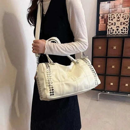 New Y2K Fashion Retro Rivet Tote Bag Women's High-end Handbag Large Capacity Motorcycle Shoulder Bag Daily Commute Crossbody Bag