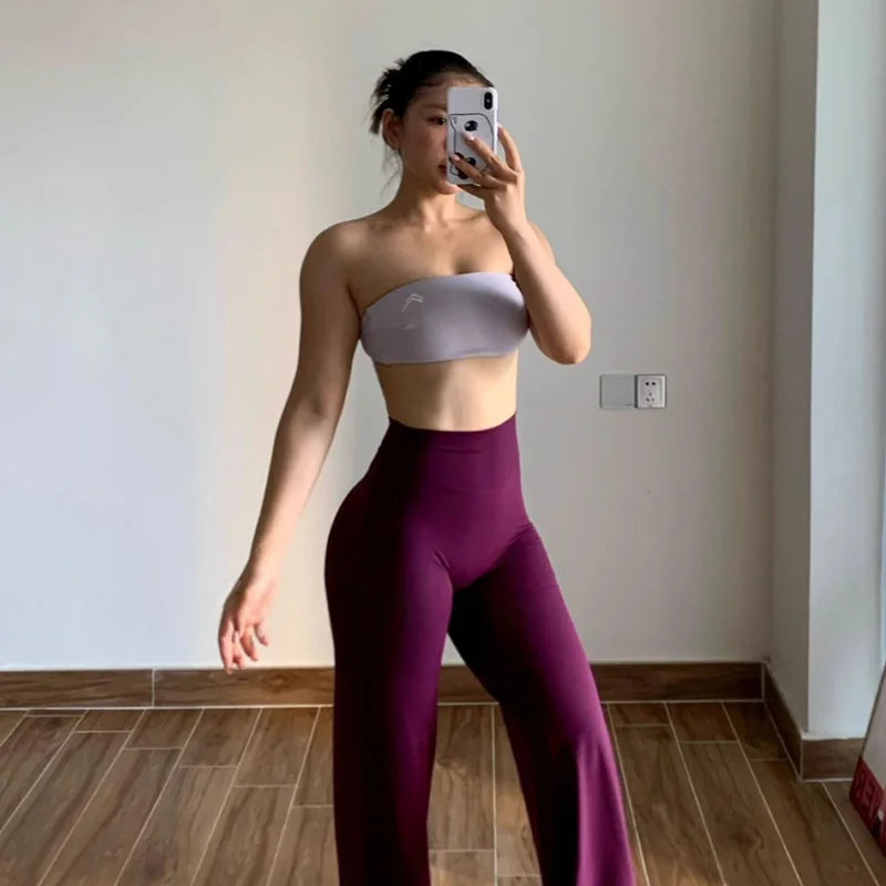 Gym Workout Wide Leg Leggings Ultra Soft High Waist Tummy Control Loose Yoga Pants Women Hip Lifting Straight Sports Trousers