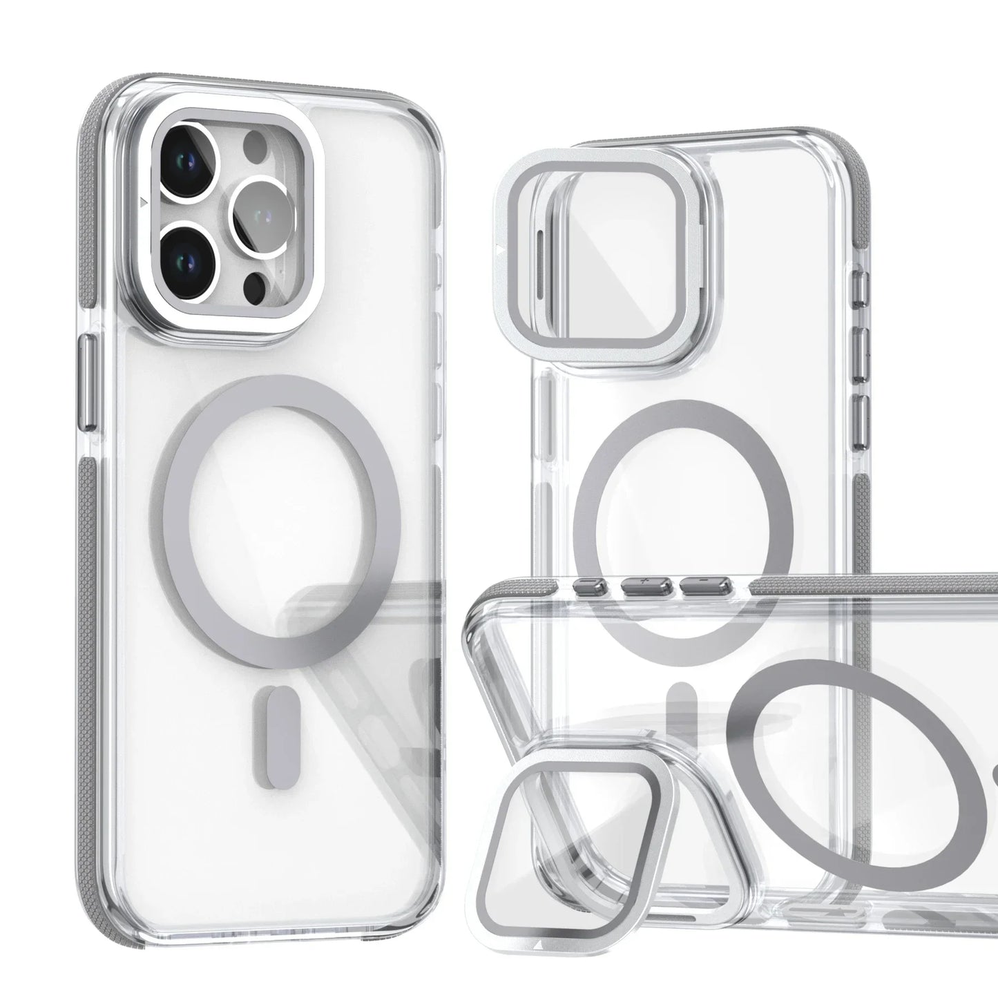 Camera Protector Stand Magnetic Phone Case for Magsafe iPhone 16 15 14 Pro Max Plus 13 12 11 Cases Clear Shockproof Hard Cover