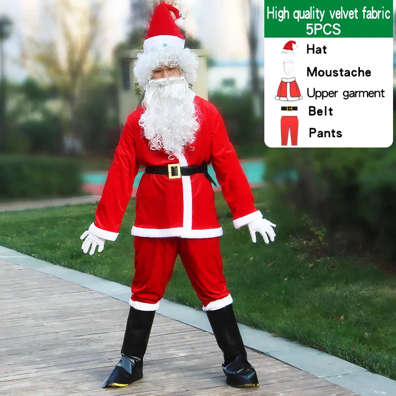Santa Claus Clothes New Year Christmas Eve Party Men Santa Velvet Suit Outfit Adults Xmas Cosplay Costume