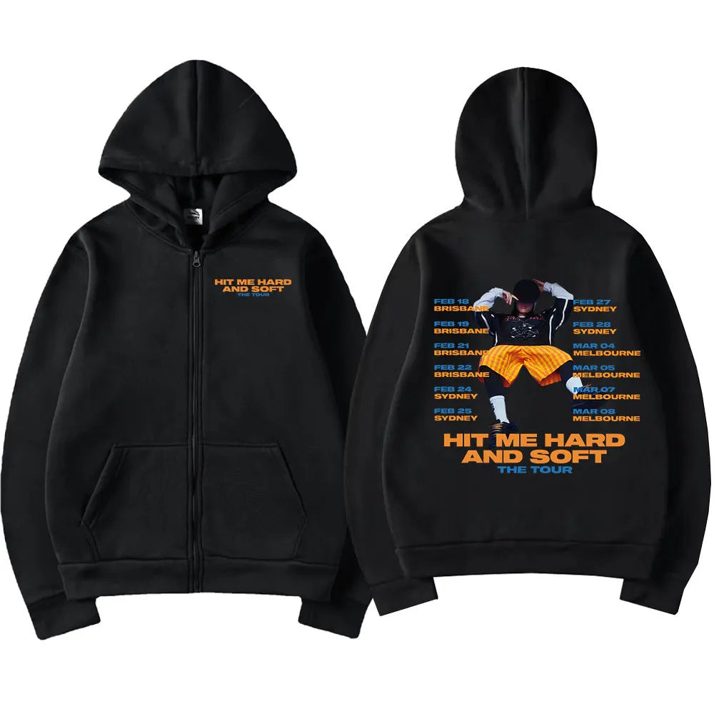Hit Me Hard and Soft 2025 Tour Zipper Hoodies Men Women Harajuku Pullovers Fashion Hip Hop Zip Up Sweatshirts Jackets Fans Gift