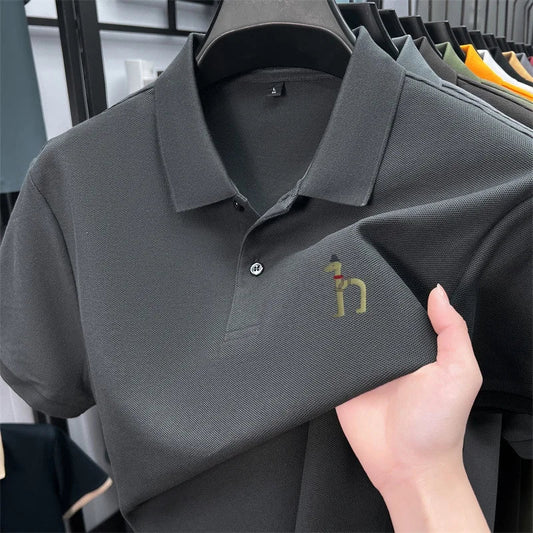 100Cotton High Quality Men's Polo Shirt Breathe Solid Color Soft Dog Print Short Sleeve Summer Lapel T-Shirt Business Menswear