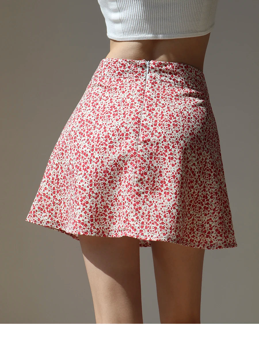2024 Summer New Retro Vacation Style Small Floral Half Skirt High Waisted Wrap Buttocks Elegant Sweet Slim Short Skirt 06AH