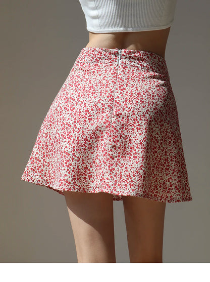 2024 Summer New Retro Vacation Style Small Floral Half Skirt High Waisted Wrap Buttocks Elegant Sweet Slim Short Skirt 06AH