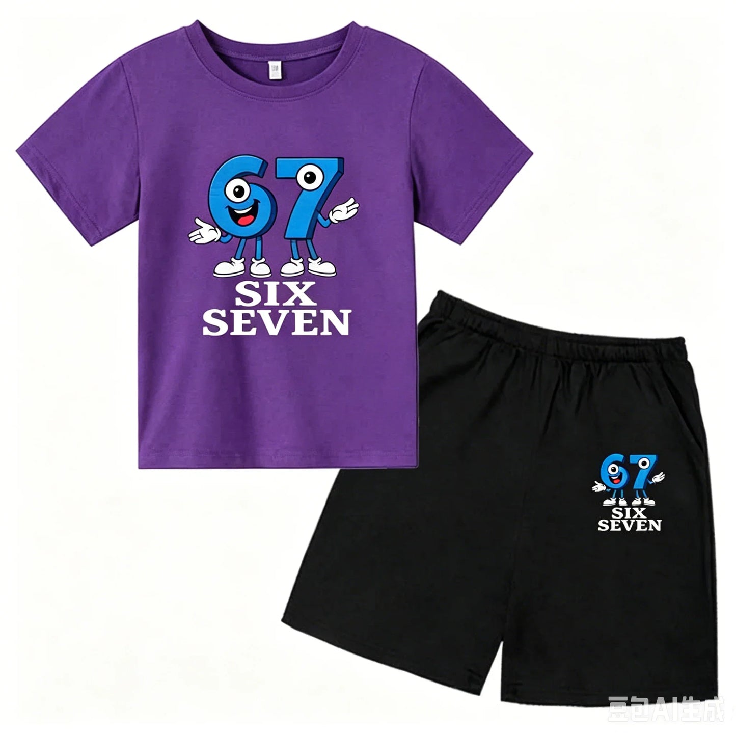67 Funny Cartoon Number Print Kids Summer Casual 2PCS Breathable Tees+Short Pants Suits 2-13 Years Boys Girls Fashion Clothes