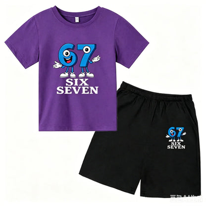 67 Funny Cartoon Number Print Kids Summer Casual 2PCS Breathable Tees+Short Pants Suits 2-13 Years Boys Girls Fashion Clothes
