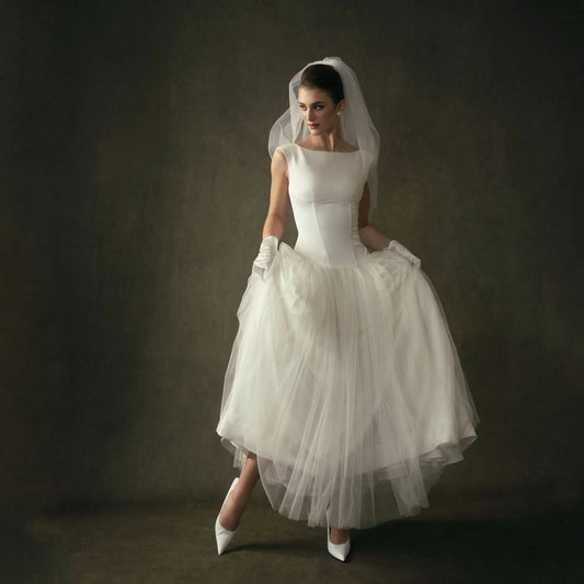 Elegant Satin Wedding Dresses 2026 Scoop Neck Cap Sleeve Bridal Midi Dress A-Line Lace Up casamento civil vestido Customized