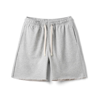 2025 Summer New Oversize 390gsm Drawstring Shorts Men  Raw  Hem Athletic Sports Runinng Shorts