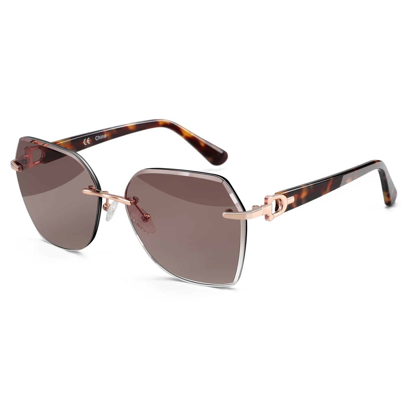 Fashion Women Rimless Sunglasses for Ladies Trendy Geometric Diamond Cutting Gradient Lens UV Protection Shades